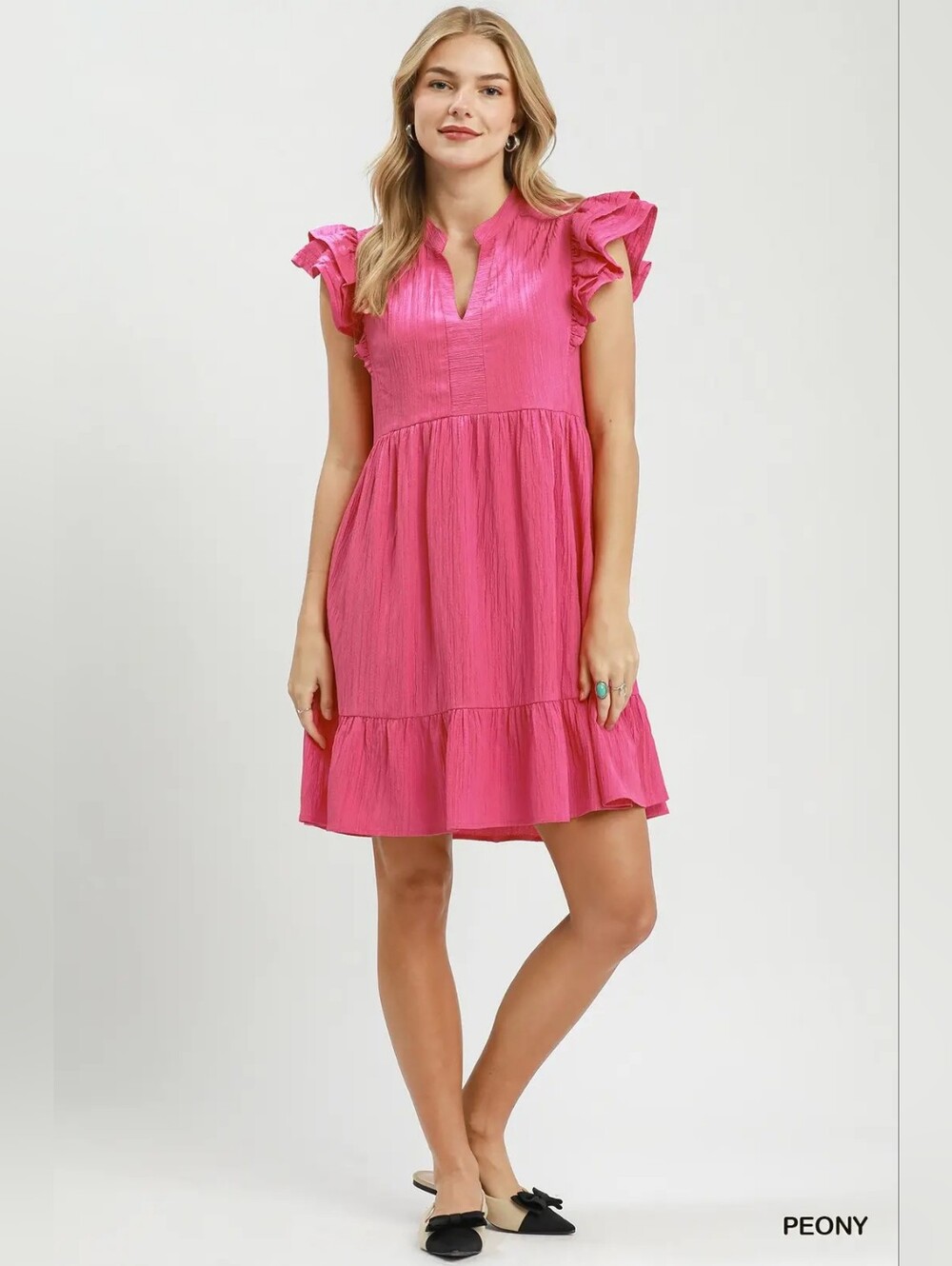 Umgee Ruffle Sleeve Babydoll Dress- Peony Pink- Fast Shipping!!